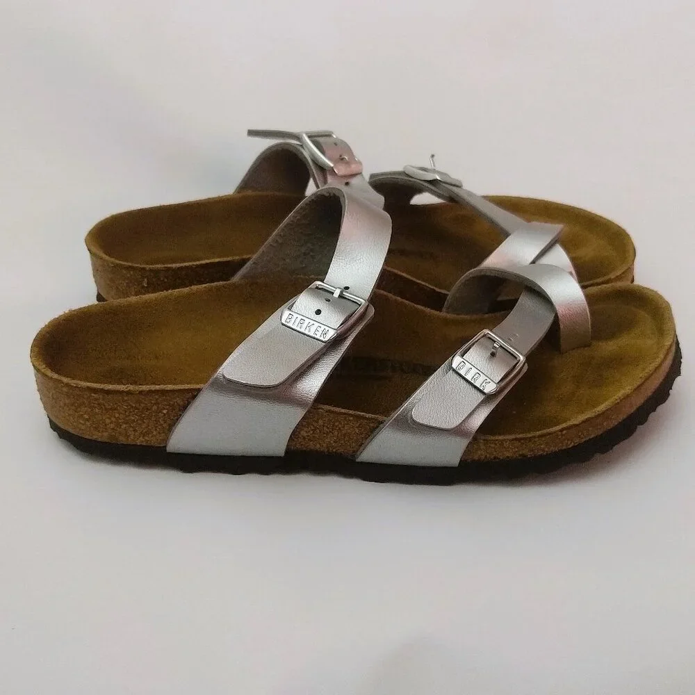 Birkenstock Kids Metallic Silver Two-Band Sandals